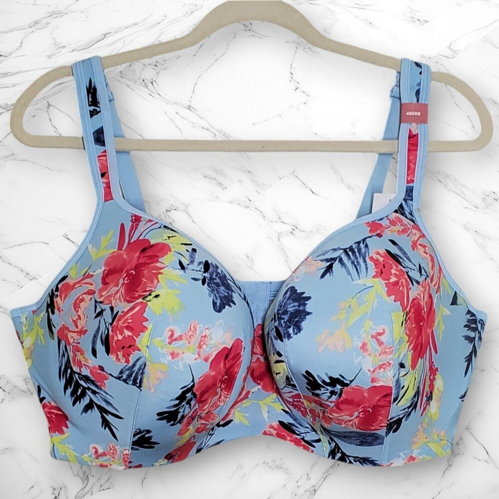 Cacique Women's Balconette Size 46DDD Blue Floral Underwire Boned Bra NWT